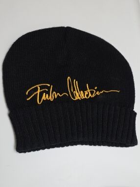 Y2K FUBU Black Beanie with Mustard Logo Unisex